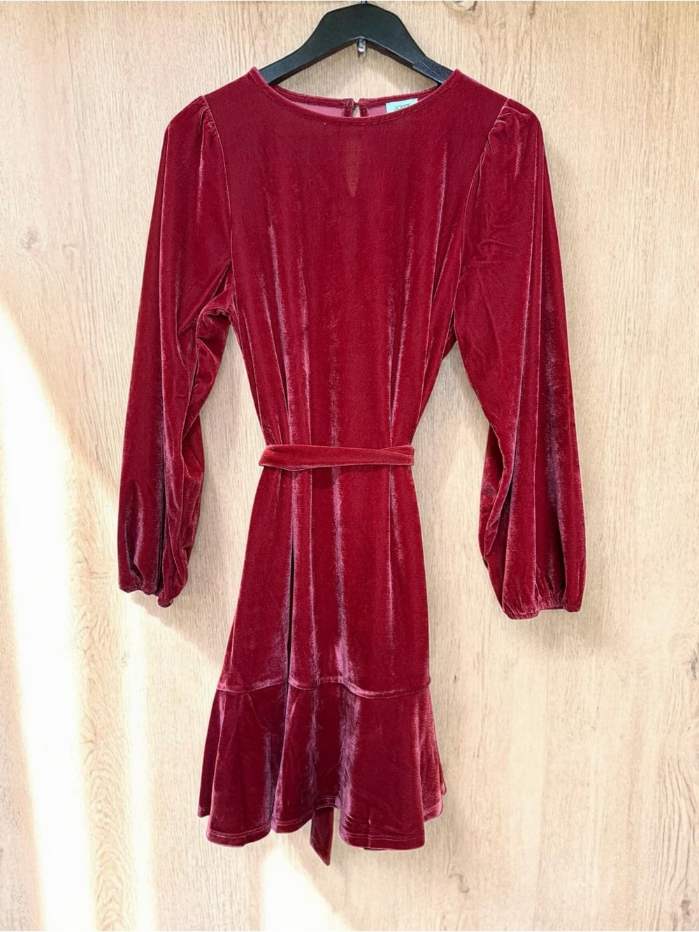 J. Crew Wine Red Velvet Long-Sleeve Belted Mini Dress